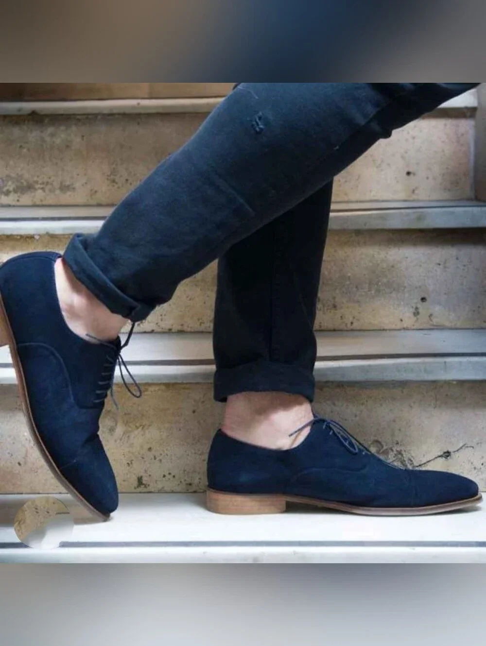 Giorgio Armani (Size 39.5) Men's Navy Blue Suede Lace Up Hard Bottom Derby Shoes